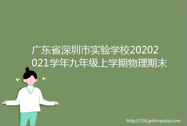 广东省深圳市实验学校20202021学年九年级上学期物理期末联考试卷